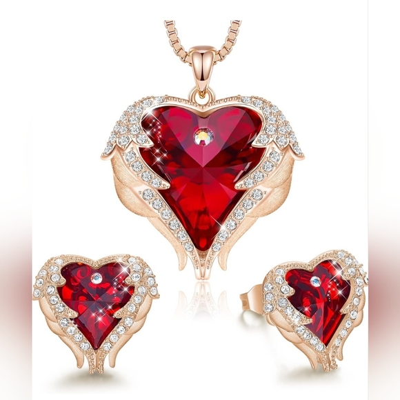 NWOT Angel Wing Heart Necklace and Earrings - Picture 4 of 7